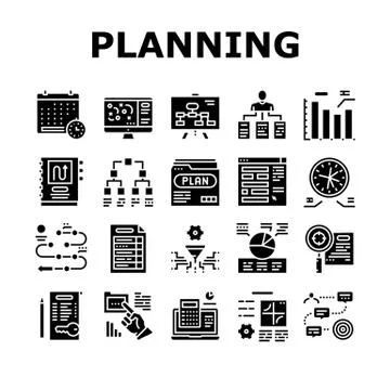Planning Work Process Collection Icons Set Vector Stock Illustration