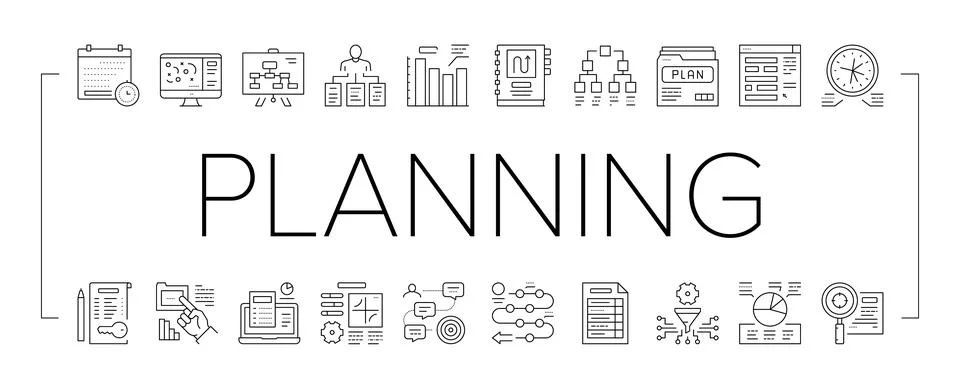 Planning Work Process Collection Icons Set Vector . Stock Illustration