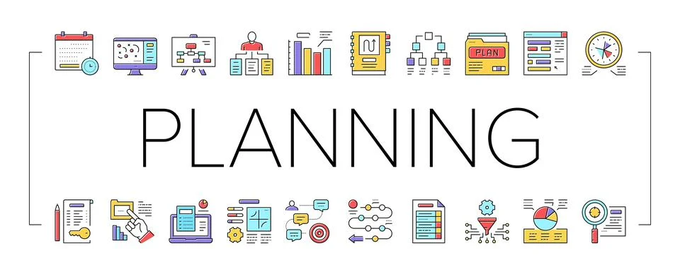 Planning Work Process Collection Icons Set Vector . 스톡 일러스트