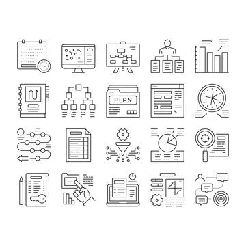 Planning Work Process Collection Icons Set Vector . Stock Illustration