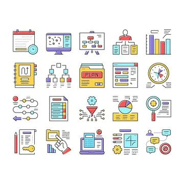 Planning Work Process Collection Icons Set Vector . Stock Illustration