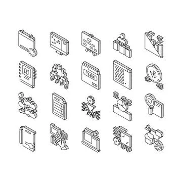 Planning Work Process Collection isometric icons set vector Ilustración de archivo