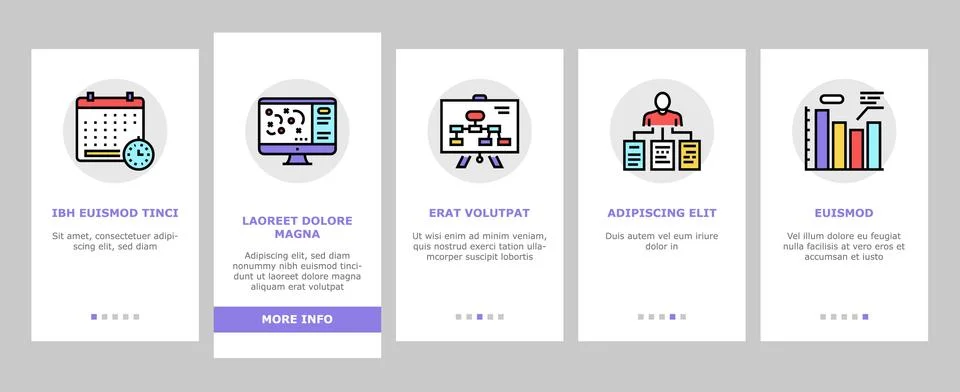 Planning Work Process Onboarding Icons Set Vector Stock Illustration