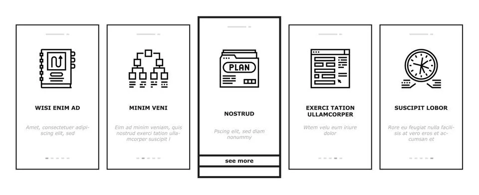 Planning Work Process Onboarding Icons Set Vector Stock Illustration