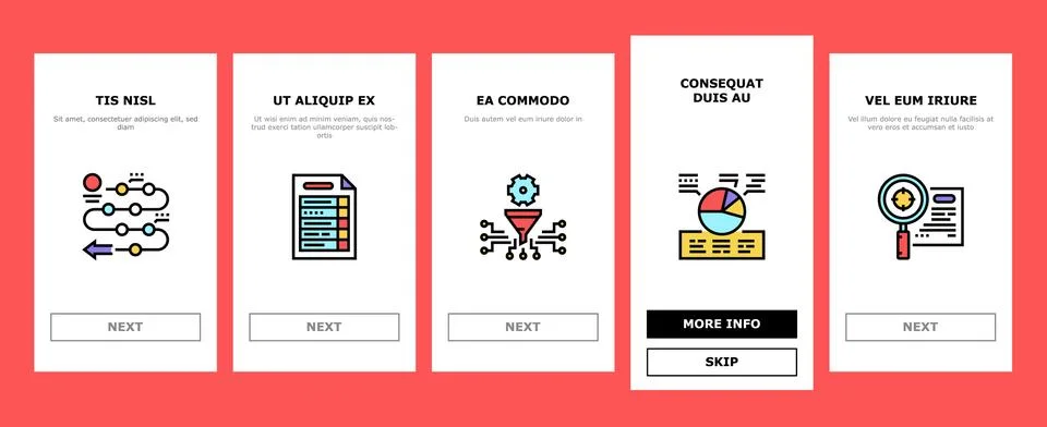 Planning Work Process Onboarding Icons Set Vector Stock Illustration
