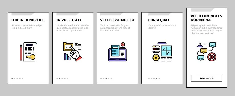 Planning Work Process Onboarding Icons Set Vector Stock Illustration