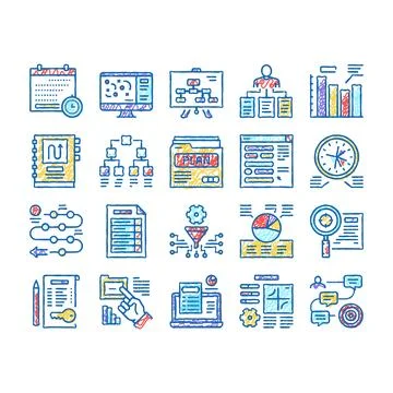 Planning Work Process set Icons hand drawn イラスト素材