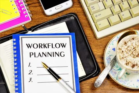 Planning the workflow. Text label in Notepad for the to-do list. Stock Photos