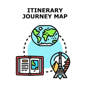 Planning world journey itinerary using a travel map Stock-Illustration