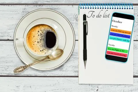 Planning your time during coffee break concept Stock Photos