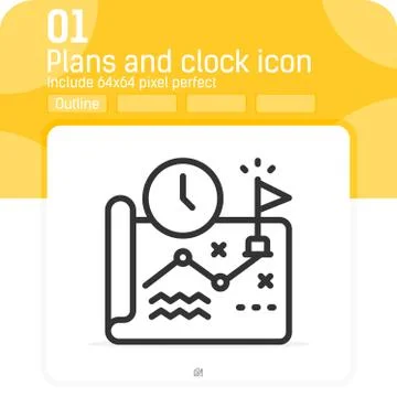 Plans and clock premium icon with outline style isolated on white background 스톡 일러스트
