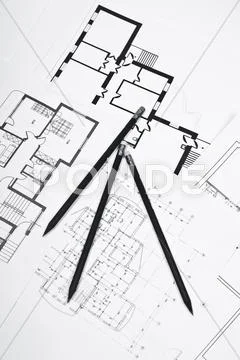 Plans for residential flats with pencil Stock Photos