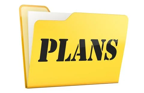Plans, yellow folder. 3D rendering Stock Illustration
