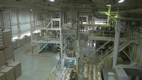 Plant with all stages of production, sorting and packaging. View from above. Stock Footage 205873948
