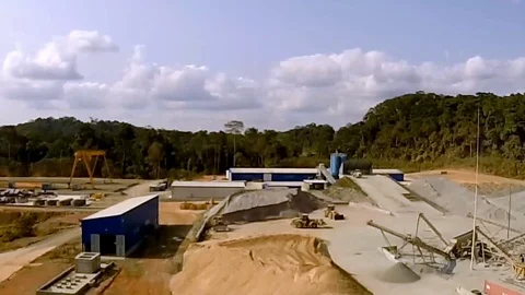 Plant and equipment for sand mining in South Africa. Flying over the sand pit Stock Footage 71244084
