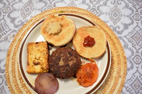 Plant-based burger with Tofu Stock Photos