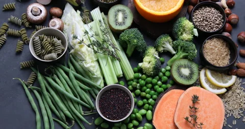 Plant based diet. top view, rotate Stock Footage 170834091