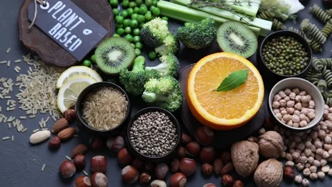 Plant based diet. top view, rotate Stock Footage 170878546