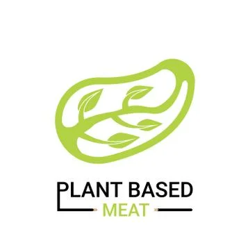 Plant-Based Meat icon. Design by meat chop with branch and leaves inside. Stock Illustration