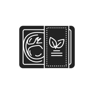 Plant-based meat in packaging black glyph icon. Packaged meat made from plant Illustrazione stock