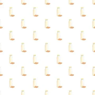 Plant based milk bottle and nuts seamless pattern Stock Illustration