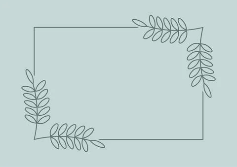 Plant branch in a rectangular frame, with place for text for posters, cards, イラスト素材