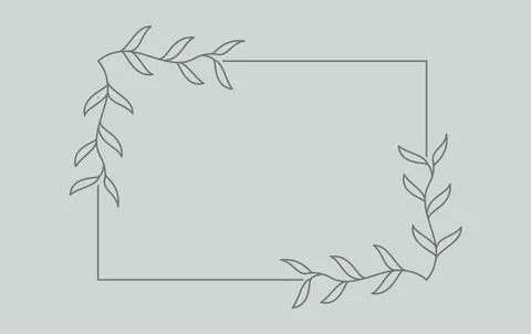 Plant branch in a rectangular frame, with place for text for posters, cards, イラスト素材
