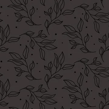 Plant branches dark gray pattern print background with leaves Illustrazione stock