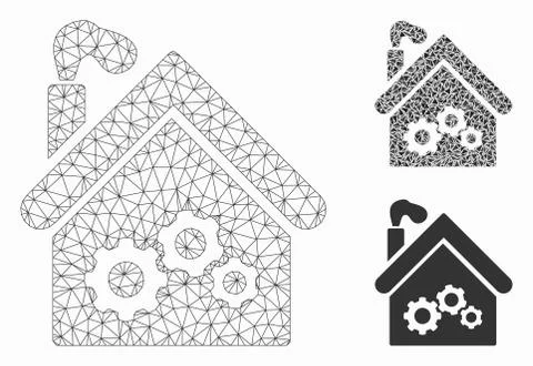 Plant Building Vector Mesh 2D Model and Triangle Mosaic Icon Ilustración de archivo