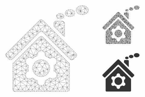 Plant Building Vector Mesh 2D Model and Triangle Mosaic Icon Ilustración de archivo