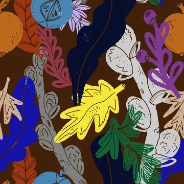 Plant color texture pattern, leaves, branches, fruits. Scandinavian style, li Stock Illustration
