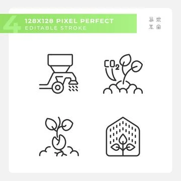 Plant development linear icons set Stock Illustration