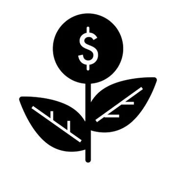Plant with dollar vector icon. Black and white money tree illustration. Solid 스톡 일러스트