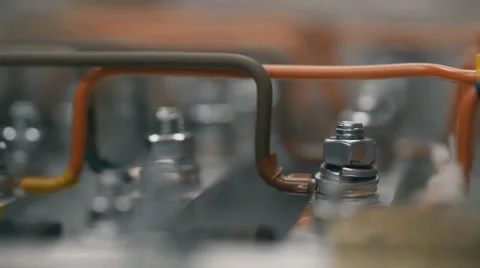 Plant electrician builder engineers at work installing cable with a pneumatic Stock Footage 57522561