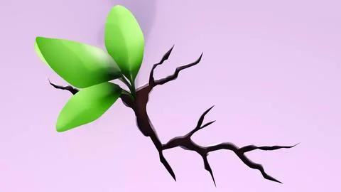 A plant is emerging from a deep, jagged crack in a concrete Illustrazione stock