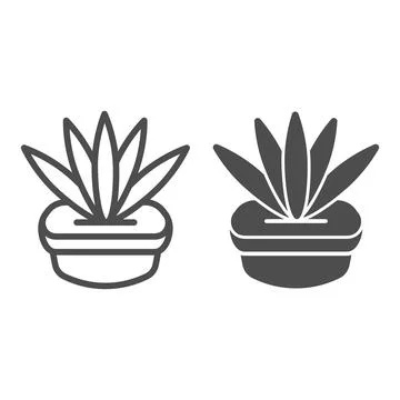 Plant in flowerpot line and solid icon, Mother day concept, Flower sign on white Stock Illustration