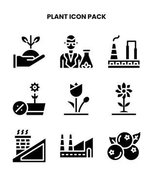 Plant Glyph Vector Icons Pack Stock Illustration