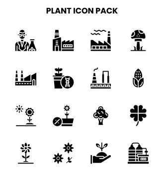 Plant Glyph Vector Icons Pack Stock Illustration