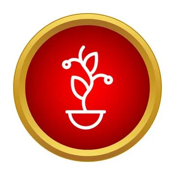 Plant growing in pot red circle gold frame icon Stock Illustration