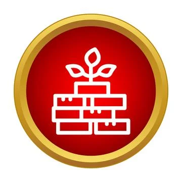 Plant growing from stacked bricks icon illustrating growth 库存插图