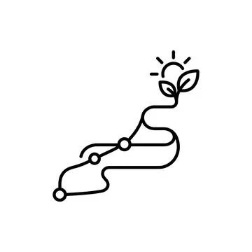 Plant growing on a winding path towards the sun, symbol of growth. Stock Illustration