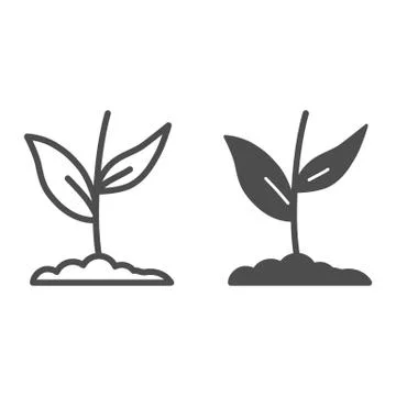Plant grows in ground line and solid icon, Nature concept, plant flower in soil Stock Illustration