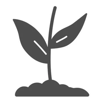 Plant grows in ground solid icon, Nature concept, plant flower in soil symbol on 스톡 일러스트