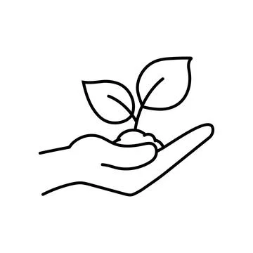 Plant in hand icon design in linear style. Stock Illustration