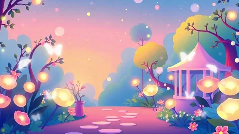 Plant Hut Tree Light Design Cartoon: Plant Design Cartoon Hut with Light Surrou Stock Footage 306505334
