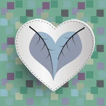 Plant icon with heart element in the pattern background of squares Stock Illustration