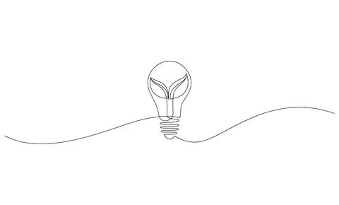 Plant inside light bulb continuous one line drawing. Editable stroke. Vector Stock Illustration