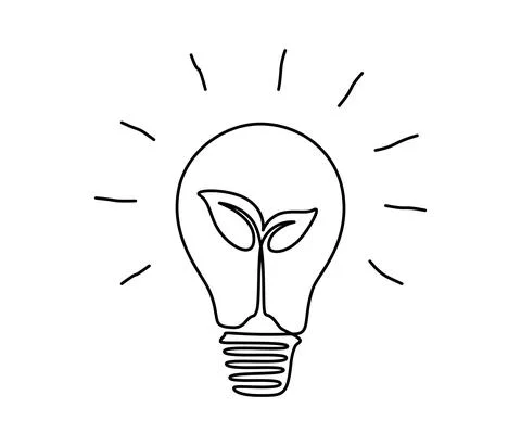 Plant inside Lightbulb in one continuous line drawing. Creative concept of Green Stock Illustration