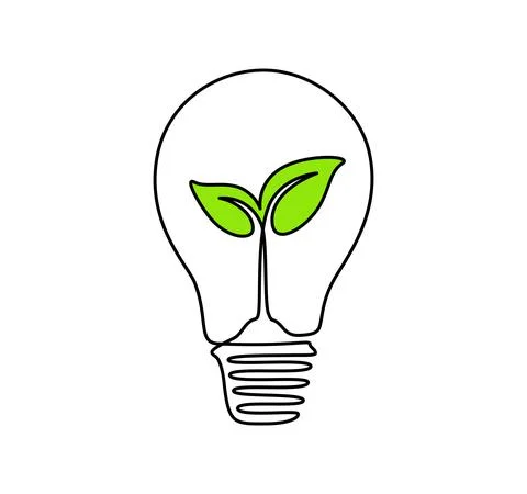 Plant inside Lightbulb in one continuous line drawing. Creative concept of Green Stock Illustration