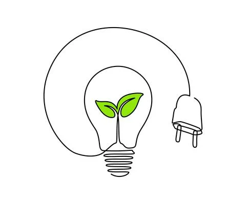 Plant inside Lightbulb with plug in one continuous line drawing. Creative Stock Illustration